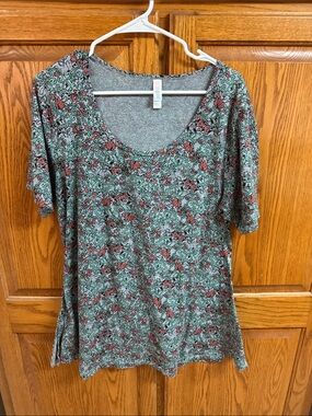 Lula Roe Women's Floral Scoop Neck Top - Mint Green and Coral -XL